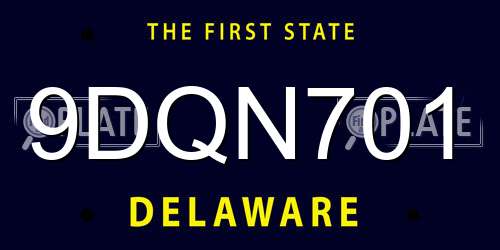 9DQN701 Delaware License Plate