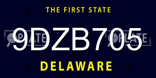 9DZB705 Delaware License Plate