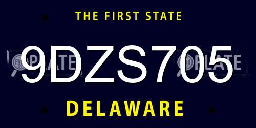 9DZS705 Delaware License Plate