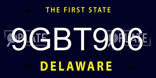9GBT906 Delaware License Plate