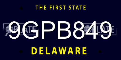 9GPB849 Delaware License Plate
