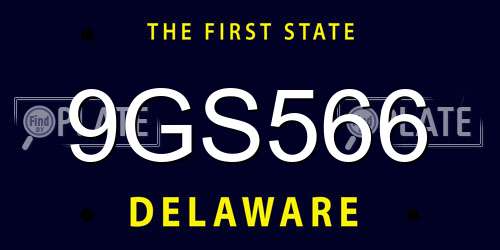 9GS566 Delaware License Plate