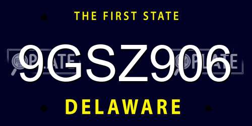 9GSZ906 Delaware License Plate