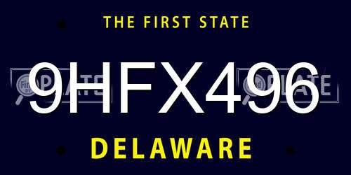 9HFX496 Delaware License Plate