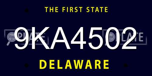 9KA4502 Delaware License Plate