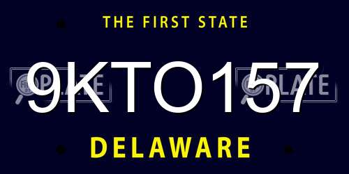 9KTO157 Delaware License Plate