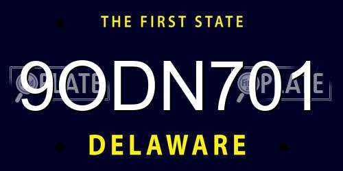 9ODN701 Delaware License Plate