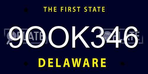 9OOK346 Delaware License Plate