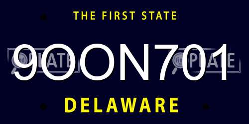 9OON701 Delaware License Plate