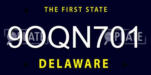 9OQN701 Delaware License Plate