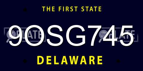 9OSG745 Delaware License Plate