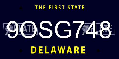 9OSG748 Delaware License Plate