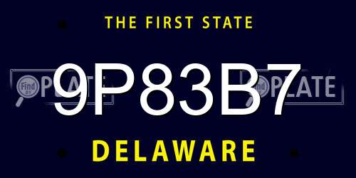9P83B7 Delaware License Plate
