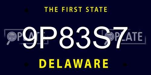 9P83S7 Delaware License Plate