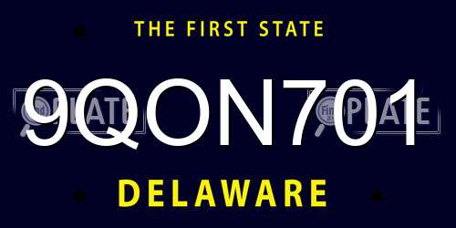 9QON701 Delaware License Plate