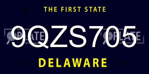 9QZS705 Delaware License Plate