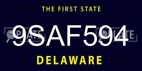 9SAF594 Delaware License Plate