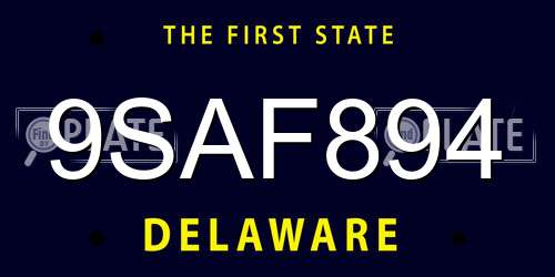 9SAF894 Delaware License Plate
