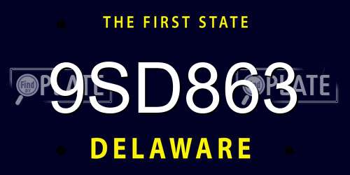 9SD863 Delaware License Plate