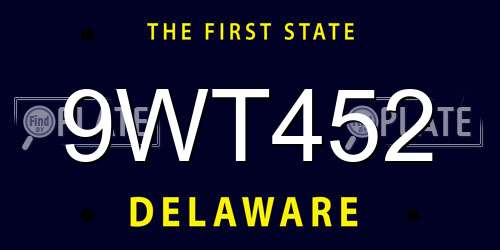 9WT452 Delaware License Plate