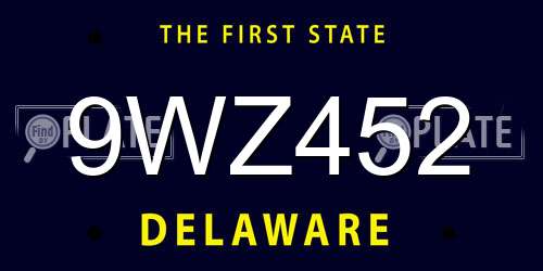 9WZ452 Delaware License Plate