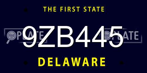 9ZB445 Delaware License Plate