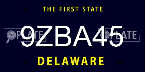 9ZBA45 Delaware License Plate