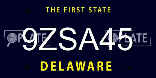 9ZSA45 Delaware License Plate