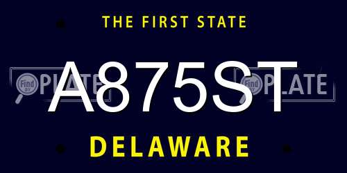 A875ST Delaware License Plate