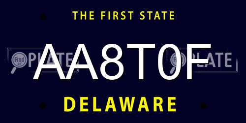 AA8T0F Delaware License Plate