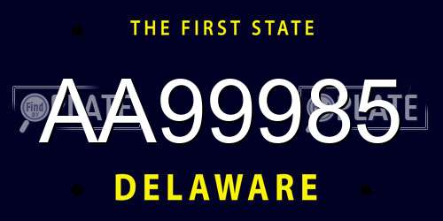 AA99985 Delaware License Plate