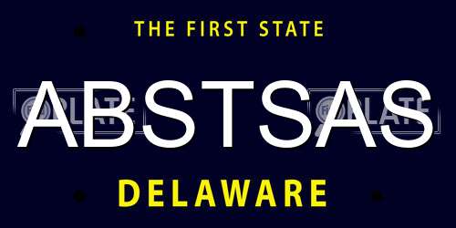 ABSTSAS Delaware License Plate