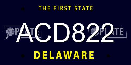 ACD822 Delaware License Plate