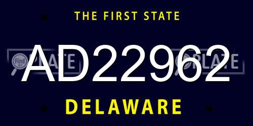 AD22962 Delaware License Plate