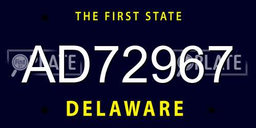 AD72967 Delaware License Plate