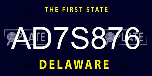 AD7S876 Delaware License Plate