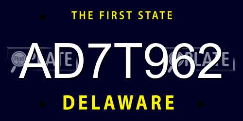 AD7T962 Delaware License Plate