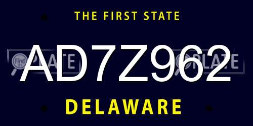 AD7Z962 Delaware License Plate