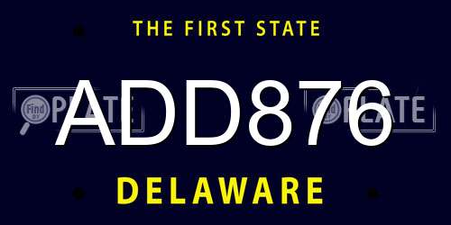 ADD876 Delaware License Plate