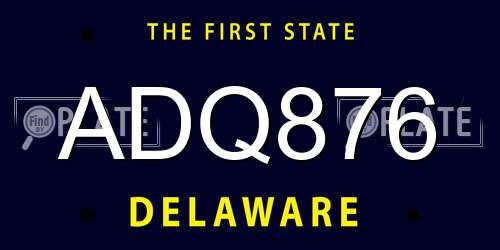 ADQ876 Delaware License Plate