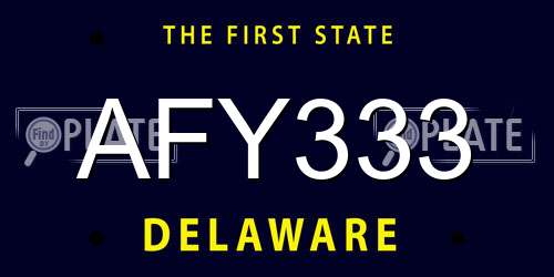 AFY333 Delaware License Plate