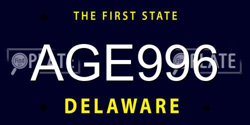 AGE996 Delaware License Plate