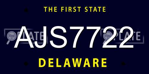 AJS7722 Delaware License Plate