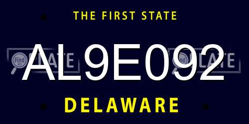 AL9E092 Delaware License Plate