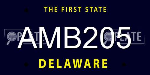 AMB205 Delaware License Plate