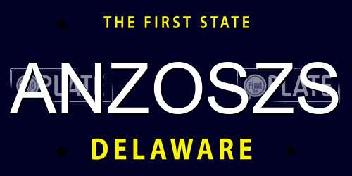 ANZOSZS Delaware License Plate