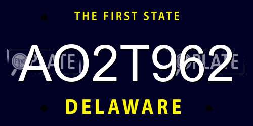 AO2T962 Delaware License Plate