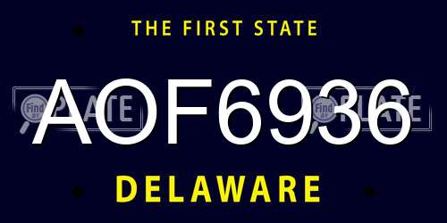 AOF6936 Delaware License Plate