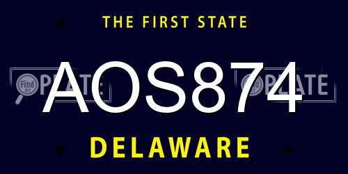 AOS874 Delaware License Plate