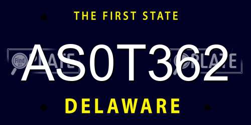 AS0T362 Delaware License Plate